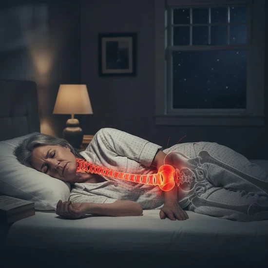 Persona che dorme con dolore alla colonna vertebrale